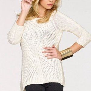 Chunky Cotton Wool Cable Knit Sweater Ivory high low Size Small